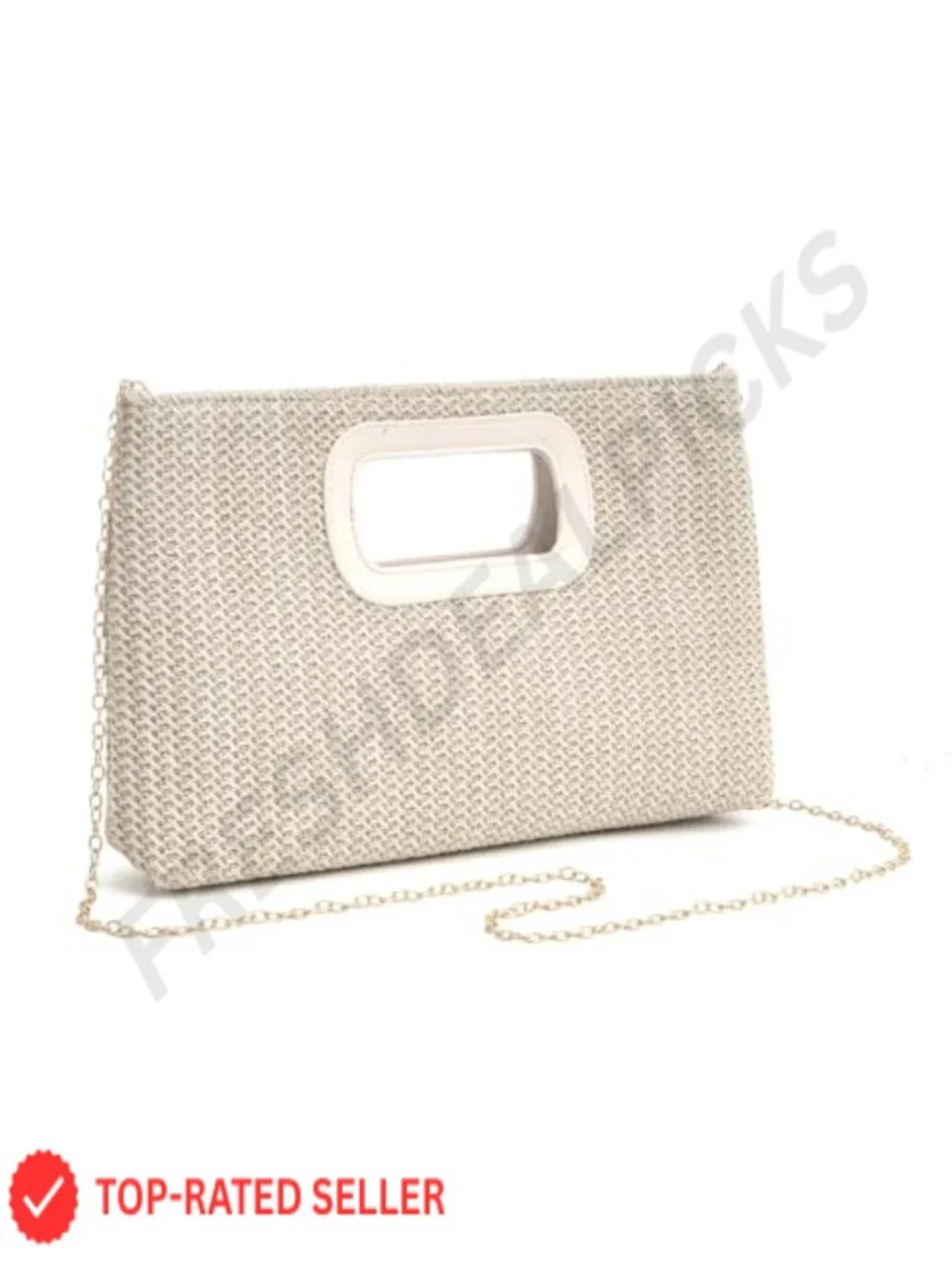Women's Straw Clutch Purse Hand-Woven Cutout Handle Beach Summer Vacation